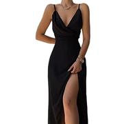 WEITING Vestido midi sexy con tirantes de espagueti sin espalda con hendidura para mujer, Negro , small