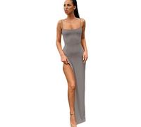 WEITING Vestido sexy para mujer, con cuello descubierto, corte entallado, corto, elegante, para discoteca, gris, S