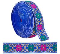 WEITINGKKK Ribete de cinta jacquard, Cinta Jacquard Vintage for Costura, Decorativa, con Estampado Floral Multicolor, 7 m x 22 mm(Blue)