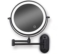 WEITOL 8" LED Wall Mounted Makeup Mirror Black, Upgrade Auto Off LED Shaving Mirror Touch Screen Adjustable Light Double Sided 1X/5X Magnifying Powered by 4 x AAA Batteries (Color : 1 (Color : 1x/5x)