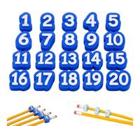 WEIWOGU Adornos de lápices numerados, etiquetas de números reutilizables, etiquetas de lápices de aula para profesores, identificadores, marcadores de seguimiento de para (Blue)