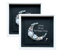 WEIWOGU Creo que hoy seré feliz. Arte de la luna de cristal de mar, arte de pared de luna creciente de cristal de mar hecho a mano, obras de arte costeras de inspiración positiva, decoración (2pcs)