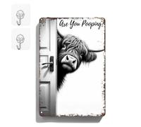 WEIWOGU El visitante descarado: cartel vintage de vaca de las Tierras Altas, divertido ¿Estás haciendo caca? Decoración de la pared del baño, Art Deco de la pared del hogar del inodor-o (S)