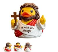 WEIWOGU Figura de Pato de Jesús - Un conmovedor recordatorio fe, Esperanza y la Presencia Des Dios. Estatua Religiosa Des Pato sosteniendo una Cruz con la Frase Yo Estoy contigo Siempre (1pc)