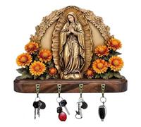 WEIWOGU Porta llaves de madera multifuncional para el hogar con 4 ganchos, porta llaves de madera con tema de la comunión de Jesús, decoración de letrero de bienvenida religios-a (#A)