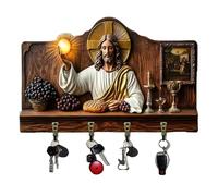 WEIWOGU Porta llaves de madera multifuncional para el hogar con 4 ganchos, porta llaves de madera con tema de la comunión de Jesús, decoración de letrero de bienvenida religios-a (#B)