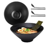 WEIWUXIAN 2 Juegos 1000ml Ramen Bowl de Melamin, Tazón de Ramen Japonés con Palillos y Cuchara, Ensaladeras, Negro Cuencos Grandes de Fideos para Ramen, Fideos, Ramen Buldak, Ensalada (1000ml)