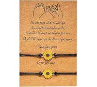 WEIWUXIAN Pulsera Girasol Moda, 2 Piezas Pulsera Amor y Amistad, Pulsera Playa Amistad Verano, Pareja Pulsera Ajustable, Pulsera Girasol, con Tarjeta de Mensaje, para Mujeres y Niñas, Cuerda Negra