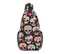 WEIXNCXCJ Sugar Skulls Sling Chest Bag Mochila Cruzada Personalizada con Hombros del Día de los Muertos para Hombres Ciclismo Camping Daypack