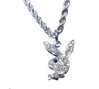 WEIYIing Street Unisex HIP POP Rock Acero Inoxidable Twist Cadena llena de cabezas de conejo perforadas Playboy Rabbit Colgante Collar Hombre Mujer Blanco, Acero inoxidable