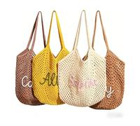 WEIYOUDP - Bolsa de playa de ganchillo personalizada con nombre personalizado tejida a mano, bolsa de hombro ligera de ganchillo para mujeres y niñas, bolsa de malla a prueba de arena bohemia para