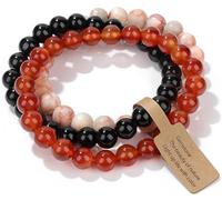 WEIZAIJY Pulsera de piedras naturales auténticas hechas a mano (Ágata roja&Onyx negro&Red Red Jasper)
