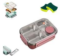 WEJDYKG Escentio Caja de Lunch, Bento Box de Acero Inoxidable, 3rejillas, 850 ml, Rosa