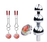WEJFHBCOV Bolas anales de metal con 3 bolas y base de cristal, pinza ajustable for pezones SM, consolador de acero inoxidable, juguete sexual for mujeres y hombres(Red)