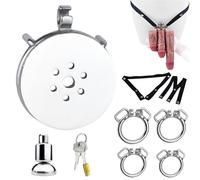 WEJFHBCOV Cinturón de castidad SM negativo, jaula de acero inoxidable for pene, con consolador de silicona y correa ajustable, juguetes sexuales SM for hombres y mujeres.(Black,M Dildo/55mmring)