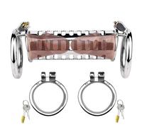 WEJFHBCOV Jaula de castidad cilíndrica hueca SM, jaula for pene de doble cabeza, anillos metálicos for pene, juguetes sexuales for hombres y parejas.(Runden Ring,55mm)