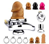WEJFHBCOV Jaula de castidad de metal plana for pene SM con consolador de silicona, BDSM, cinturón de castidad negativo, juego sexual for hombres y lesbianas.(Flesh,Dildo M/40 Ring)