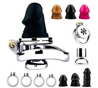WEJFHBCOV Jaula de castidad de metal plana for pene SM con consolador de silicona, BDSM, cinturón de castidad negativo, juego sexual for hombres y lesbianas.(Black,Dildo S/55 Ring)