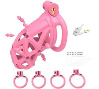 WEJFHBCOV Jaula de castidad for pene con ventilación SM, con púas y 4 anillos de sujeción, juego de jaula for pene BDSM CBT, juguete sexual de abstinencia for hombres y parejas.(Rundring-l)
