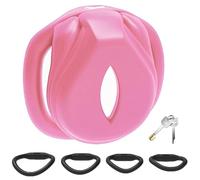 WEJFHBCOV Jaula de castidad for pene plana y transpirable, juego de bondage con 4 anillos, juguetes sexuales BDSM for hombres y parejas.(B-rosa-bogenring)
