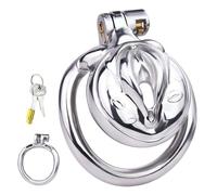 WEJFHBCOV Jaula de castidad plana invertida de acero inoxidable SM, jaula for pene con labios y cinturón, juguete sexual BDSM for hombres y parejas.(50mm)