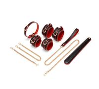WEJFHBCOV Juego de bondage BDSM: esposas de cuero, tobilleras, collar con cadenas de metal, juguetes sexuales SM for hombres y mujeres, parejas.(Rot)