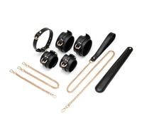 WEJFHBCOV Juego de bondage BDSM: esposas de cuero, tobilleras, collar con cadenas de metal, juguetes sexuales SM for hombres y mujeres, parejas.(Schwarz)