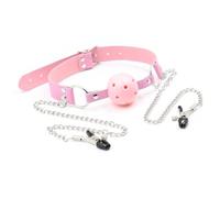 WEJFHBCOV Mordaza de bola de silicona transpirable SM con pinzas ajustables for pezones, mordaza bucal, juguete sexual BDSM for hombres y mujeres, parejas.(Pink)