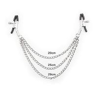 WEJFHBCOV Pinza for pezones con 3 cadenas de metal, diseño ajustable, juguete sexual de coqueteo SM for mujeres y parejas(Silver)