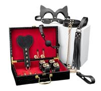 WEJFHBCOV Set de bondage BDSM con collar, esposas, esposas for tobillos, látigos, mordazas, pinzas for pezones y vendas for los ojos - Juguete sexual de 8 piezas for parejas(Schwarz)