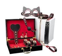 WEJFHBCOV Set de bondage BDSM con collar, esposas, esposas for tobillos, látigos, mordazas, pinzas for pezones y vendas for los ojos - Juguete sexual de 8 piezas for parejas(Rot)