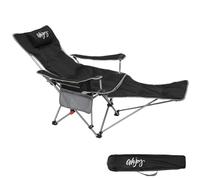 #WEJOY Silla de camping plegable 2 en 1 con reposapiés, tumbona acolchada y respaldo ajustable, sillón de relax con soporte para bebidas, tumbona exterior, color negro