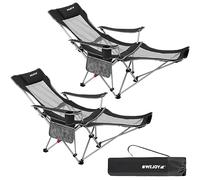 #WEJOY Silla de camping plegable 2 en 1, silla de playa con respaldo ajustable y reposapiés, sillón de relax con soporte para bebidas, silla de pesca para camping al aire libre