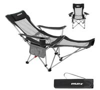 #WEJOY Silla de camping plegable 2 en 1, silla de playa con respaldo ajustable y reposapiés, sillón de relax con soporte para bebidas, silla de pesca para camping al aire libre