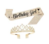 WEKADRIN 1juego Tiara De Cumpleaños Sash Para Niña Conjunto De Decoración Para Fiesta De Cumpleaños Rhinestones y Banda Para Celebraciones Especiales