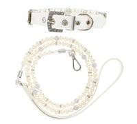 WEKADRIN 2 Piezas Collar para Perro Ajustable con Perlas para Cachorro y Correa Flexible Resistente para Paseo Exterior