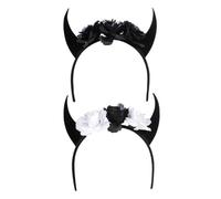 WEKADRIN 2 Piezas Diadema de Halloween con Cuernos y Calavera Accesorio de Disfraz para Fiestas de Cosplay y Noche de Horror Paquete Flores Realistas para Adultos y Adolescentes