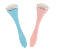 WEKADRIN 2 piezas Rodillo de Masaje Facial de Zinc y Plástico Aplicador de Crema para Ojos Herramienta Dual para Relajación y Mejor Absorción de Rosa y Azul para Cuidado Ocular Casa