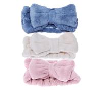 WEKADRIN 3 piezas Diademas Elásticas de Coral con Lazo para Maquillaje y Lavado Facial Cinta de Pelo Cómoda y Duradera para Mujer Colores Azul Blanco y Rosa para Spa y Cuidado Diario