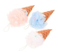WEKADRIN 3 piezas Esponjas de Baño Forma de Helado Unidades con Malla Exfoliante para Limpiar y Cuidar la para Adultos y Bebés Colores Rosa Blanco Azul