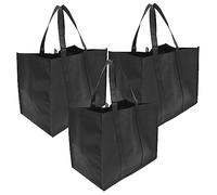 WEKADRIN 3 piezas Reutilizables Bolsa Plegable Portátil de Tela No Tejida Resistente y Ligera para Supermercado Picnic y Viaje Color Negro