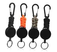 WEKADRIN 4 Piezas Retráctil Mosquetón Resistente con Portatarjetas y Cuerda Paracord Unidades Negro y Naranja para Outdoor y Diario