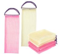 WEKADRIN 4 piezas Toallas Exfoliantes para Baño Paños Largos para Exfoliación de Espalda con Rica Colores Rosa y Beige para Limpieza Corporal Rápida y Efectiva