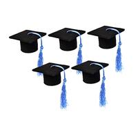 WEKADRIN 5 Piezas Mini Tapones para Botellas Forma de Gorro de Doctorado con Borlas Decorativas Diseño Ligero Azul para Fiestas de Graduación y Decoración de Botellas de Vino y Cerveza