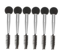 WEKADRIN 6 piezas Aplicadores de Maquillaje Doble Cabeza con Esponja para Base Rubor y Pinceles Versátiles para Cejas y Pestañas Negro con Mango Plateado