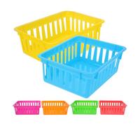 WEKADRIN 6 Piezas Cestas de Plástico para Almacenamiento de Papelería de Bandejas Organizadoras para Escritorio y Aula Resistentes y Apilables para Útiles Escolares y Oficina