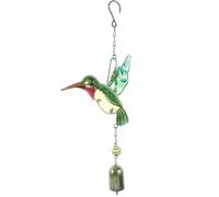 WEKADRIN Campanillas de Viento Forma de Colibrí Metálico y Cristal Pintado Colgante Decorativo Verde para Jardín Balcón y Patio Campanilla Pequeña Sonido Relajante