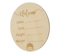 WEKADRIN Cartel Redondo de Bienvenida para Recién Nacido de Madera Natural Pulida Señal Anuncio con Nombre Decoración Duradera y para Fotografía de Crecimiento Infantil