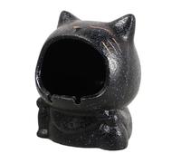 WEKADRIN Cenicero de Cerámica Negro Diseño de Gato, Gran Capacidad, Multiusos para Decoración de Hogar, Oficina y Balcón, Cenicero sin Humo Adecuado para Interiores y Exteriores