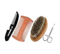 WEKADRIN Cuidado de Barba con Peine de Madera Doble Cara Tijeras y Cepillo de Cerdas para Bigote y Barba Kit Portátil para Estilizar y Mantener el Aseo Masculino